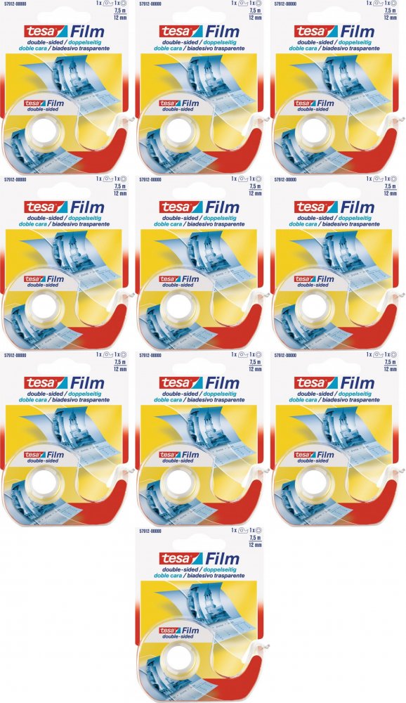 10x Podajnik do taśmy klejącej Tesa Film + taśma dwustronna 12mmx7.5m, transparentny