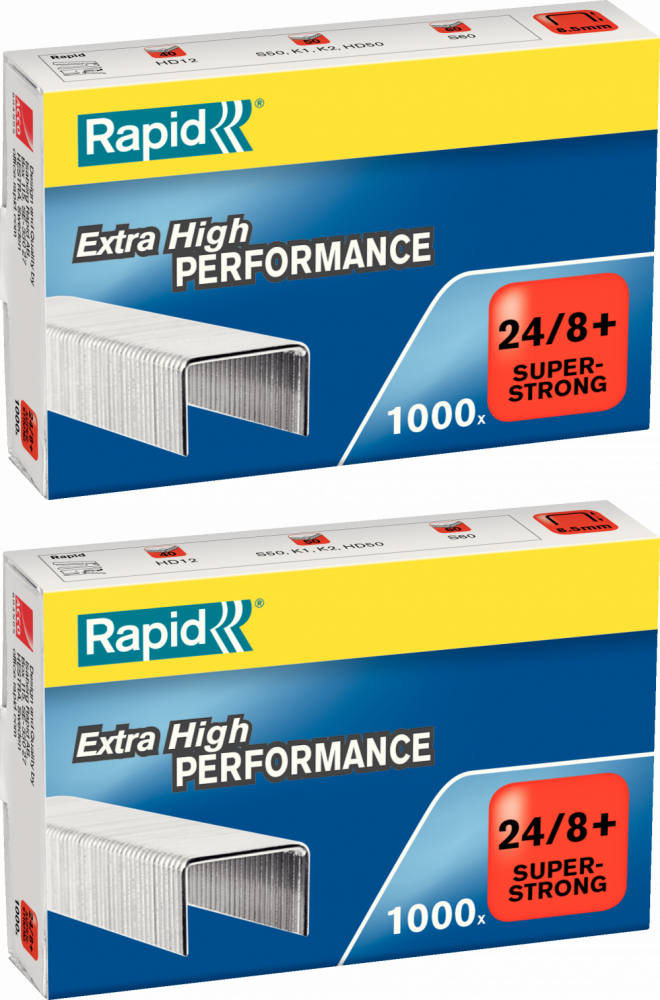 2x Zszywki Rapid Super Strong, 24/8+ 1M, 1000 sztuk, srebrny