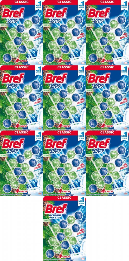 10x Zawieszka (kulki) do WC Bref, Power Activ Pine, sosna, 3x50g