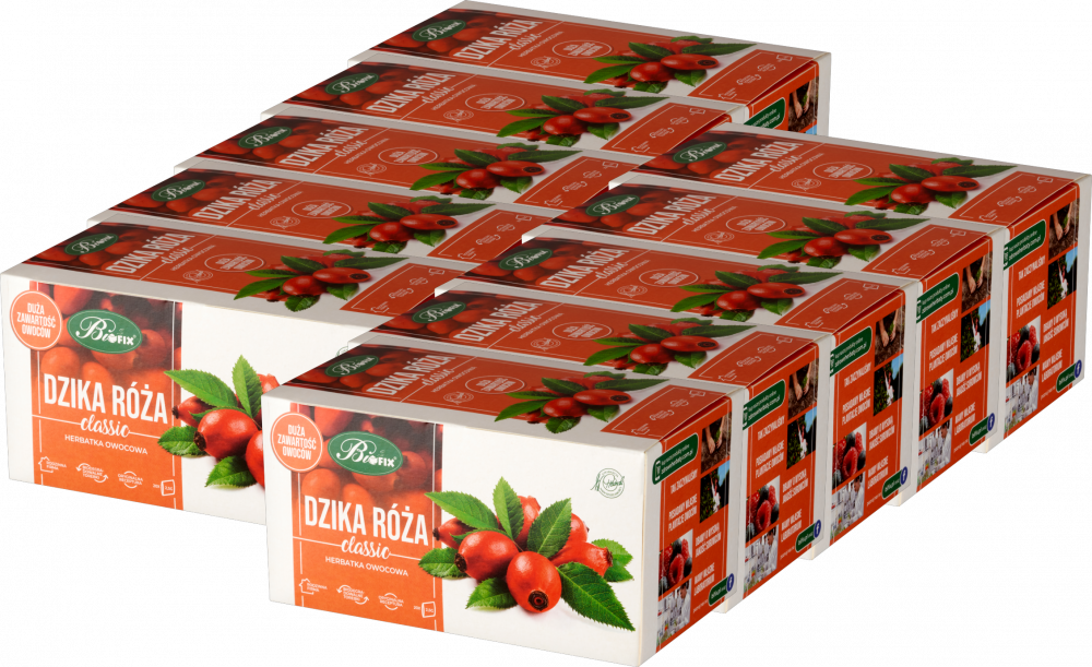 10x Herbata owocowa w torebkach BiFix Classic, dzika róża, 20 sztuk x 2.5g