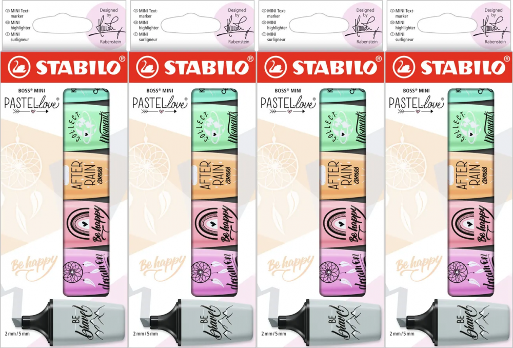 4x Zakreślacz Stabilo Boss Mini Pastellove, ścięta, w etui, 6 sztuk, mix kolorów