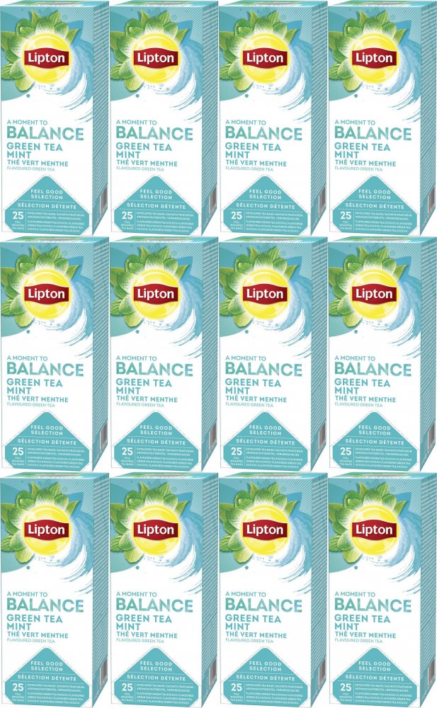 12x Herbata zielona smakowa w kopertach Lipton Classic Green Tea Mint, mięta, 25 sztuk x 1.6g
