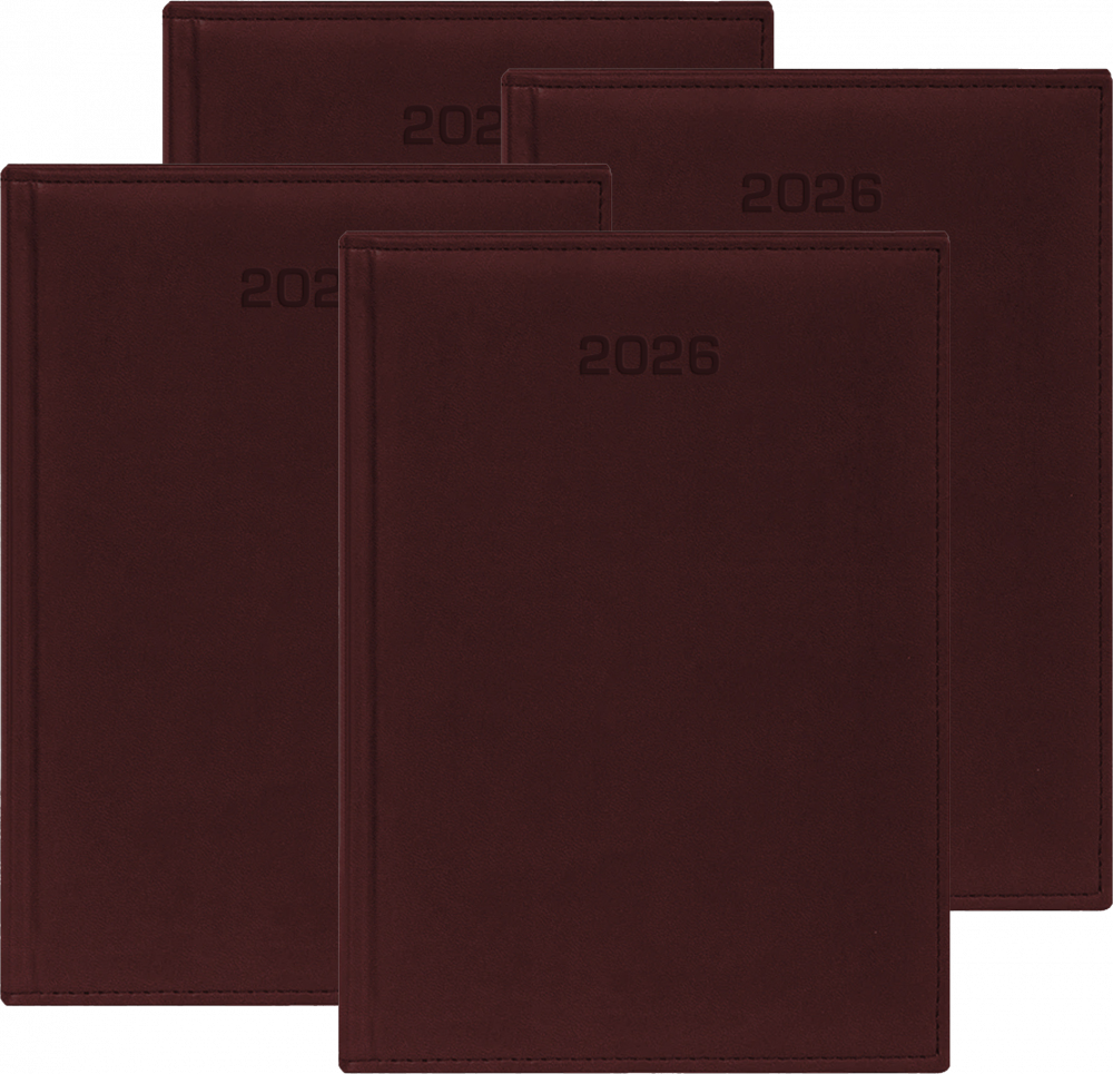 4x Kalendarz książkowy 2026, Udziałowiec, Biznesowy, A4, dzienny, bordowy