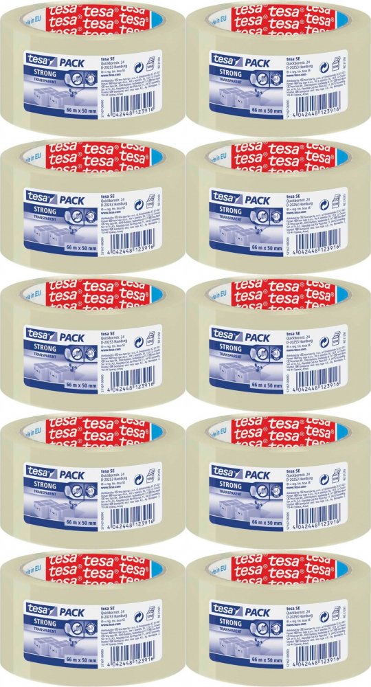 10x Taśma pakowa Tesa, cicha, akryl, 66mx50mm, transparentny