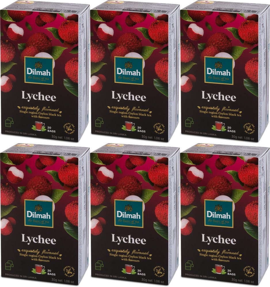6x Herbata czarna aromatyzowana w torebkach Dilmah Lychee, liczi, 20 sztuk x 1.5g