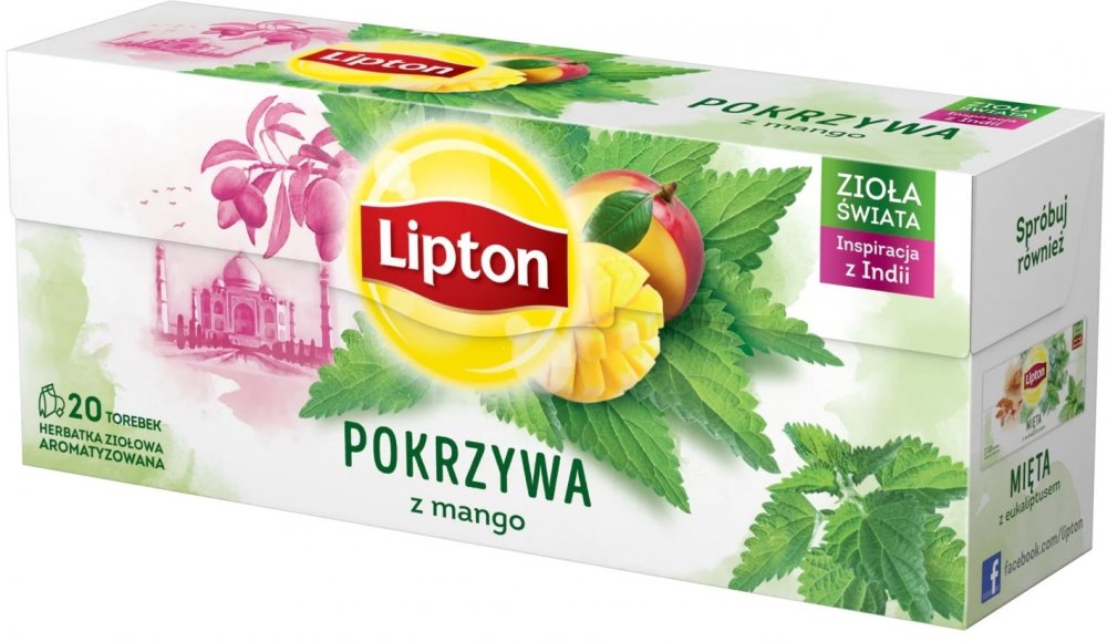 Herbata ziołowa w torebkach Lipton, pokrzywa z mango, 20 sztuk x 1.3g