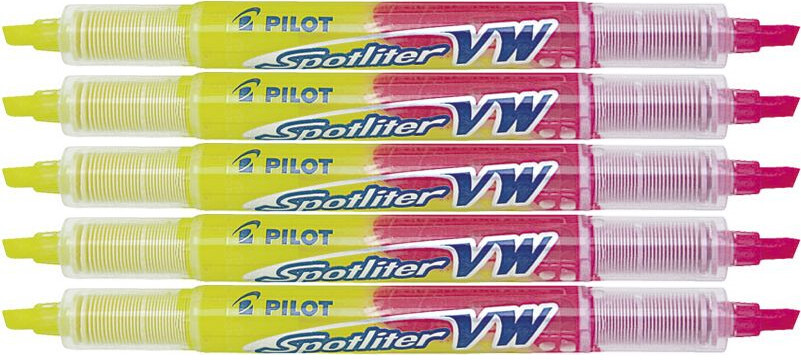 5x Zakreślacz dwustronny Pilot Textmarker, ścięta, 3.6mm, żołto-różowy