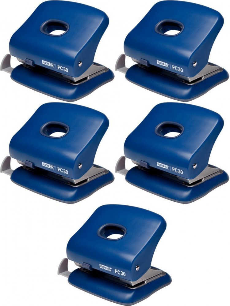 5x Dziurkacz Rapid FC30, do 30 kartek, niebieski