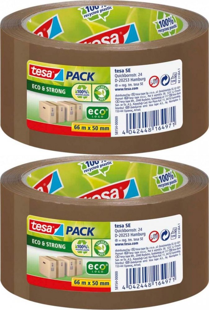 2x Taśma pakowa Tesa Eco&Strong, 50mm x 66m, brązowy