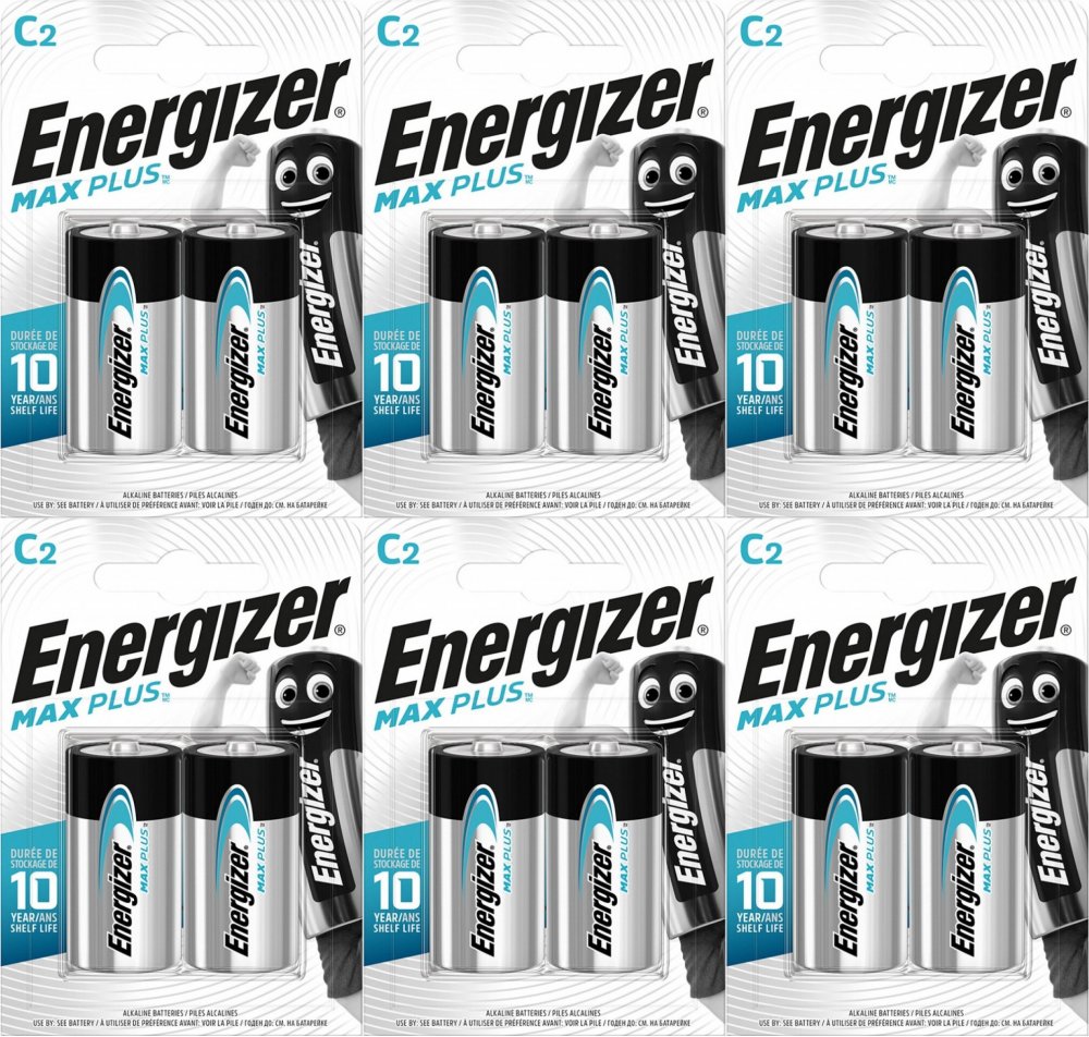 6x Bateria Energizer Max Plus, C, LR14, 1.5V, 2 sztuki