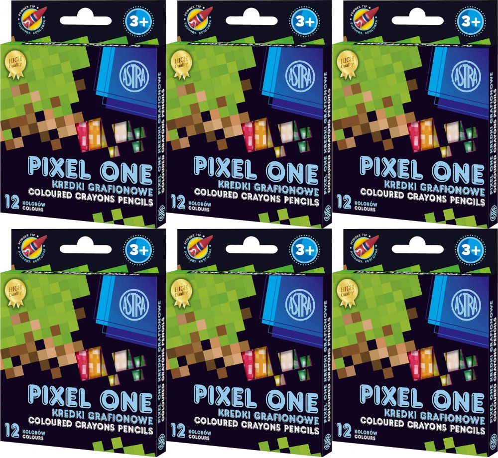 6x Kredki grafionowe okrągłe Astrakids Pixel One, 12 sztuk, mix kolorów