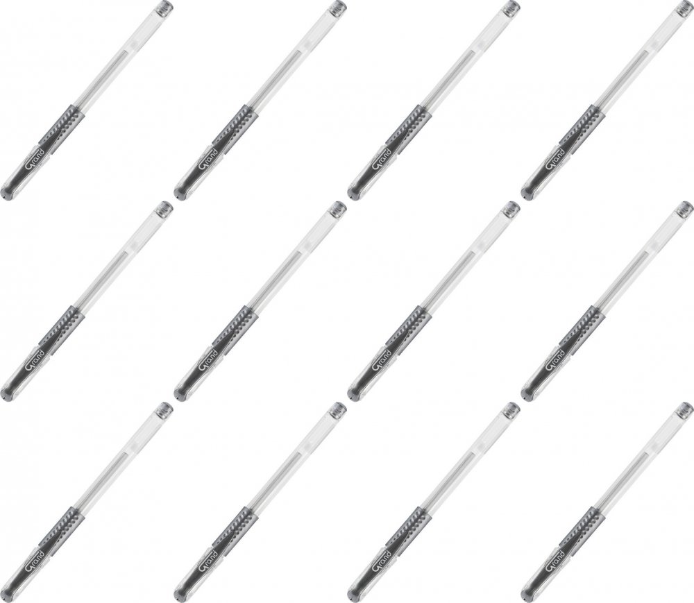 12x Długopis żelowy Grand GR-101, 0.5mm, srebrny