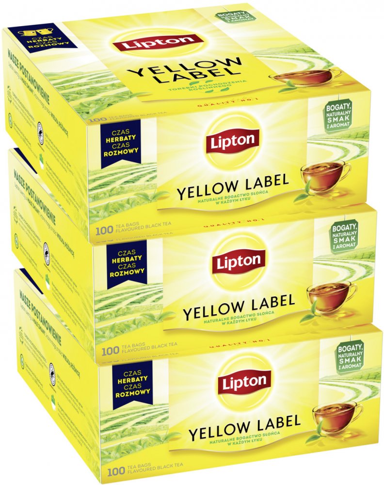 3x herbata czarna w torebkach Lipton Yellow Label, 100 sztuk x 2g