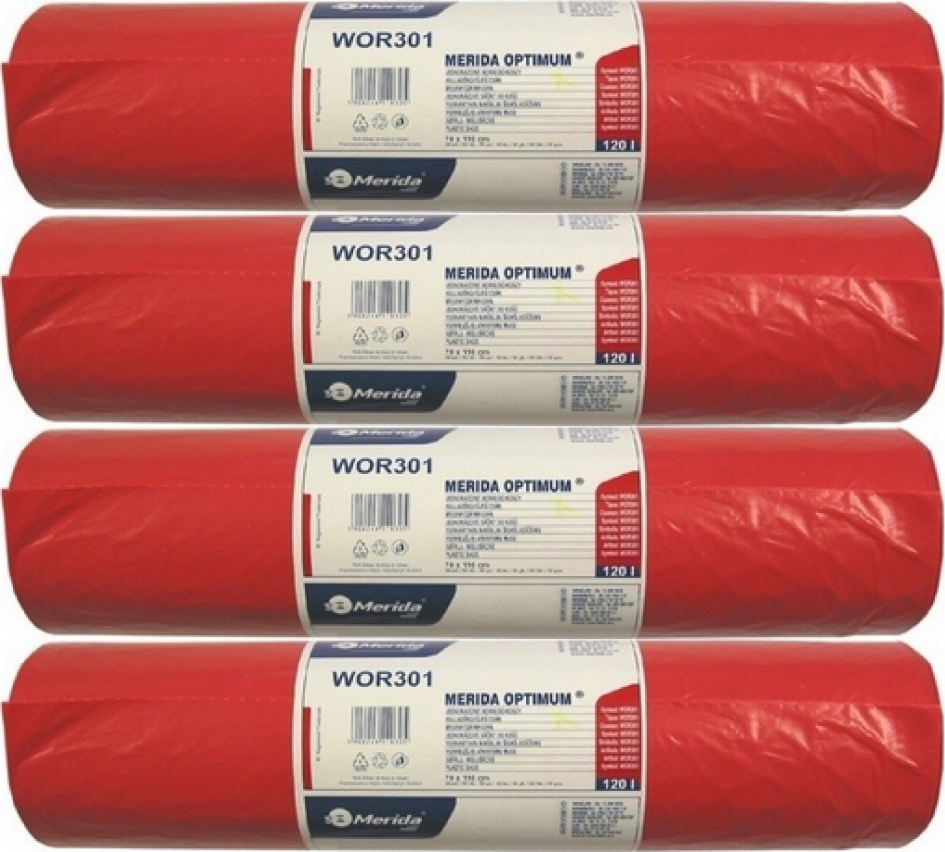 4x Worki na śmieci Merida, na odpady medyczne, 120l, 50 sztuk, czerwony