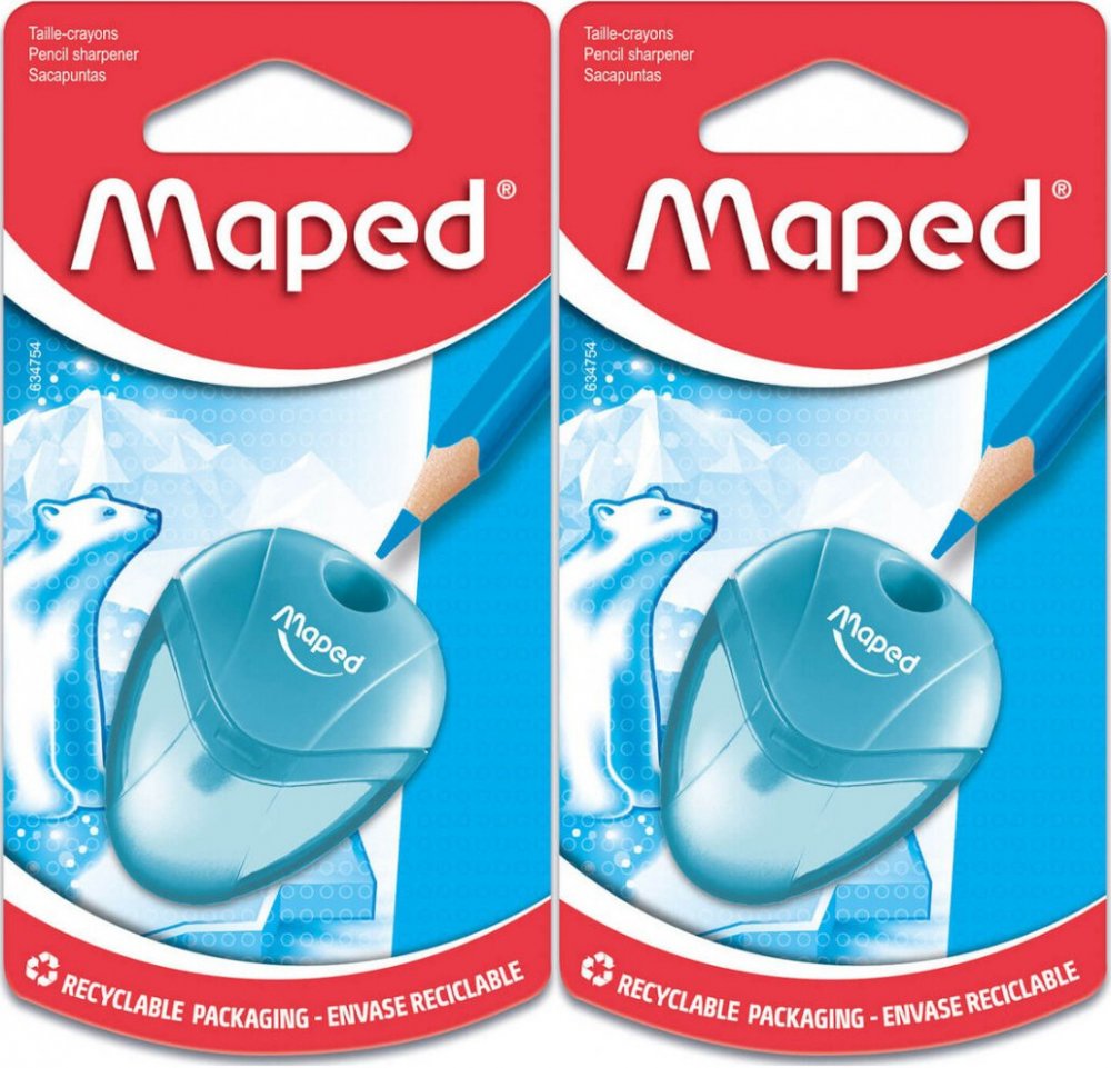 2x Temperówka Maped Igloo, dla praworęcznych, plastik, 1 otwór, mix kolorów