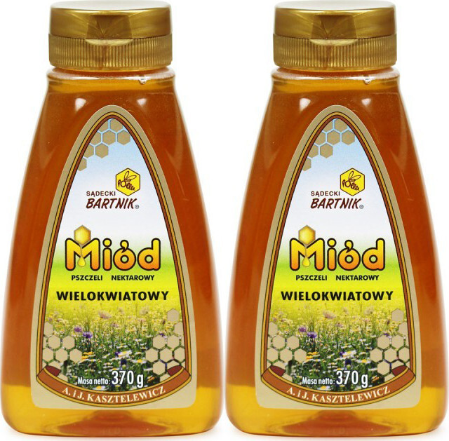 2x Miód wielokwiatowy Sądecki Bartnik, z dozownikiem, 370g
