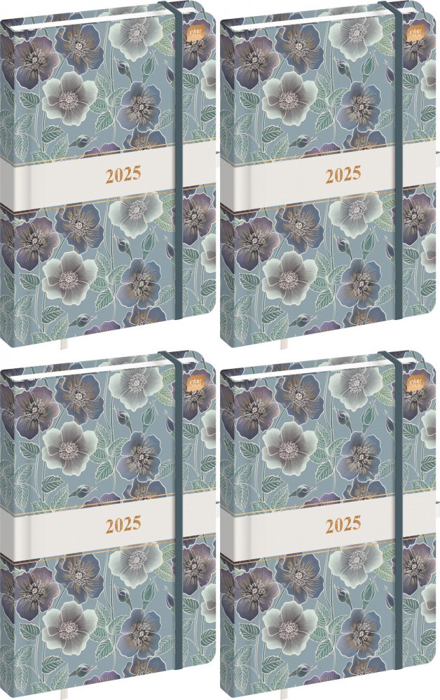 4x Kalendarz książkowy 2025, Interdruk, Metallic Blue Rose, B5, tygodniowy, 192 strony