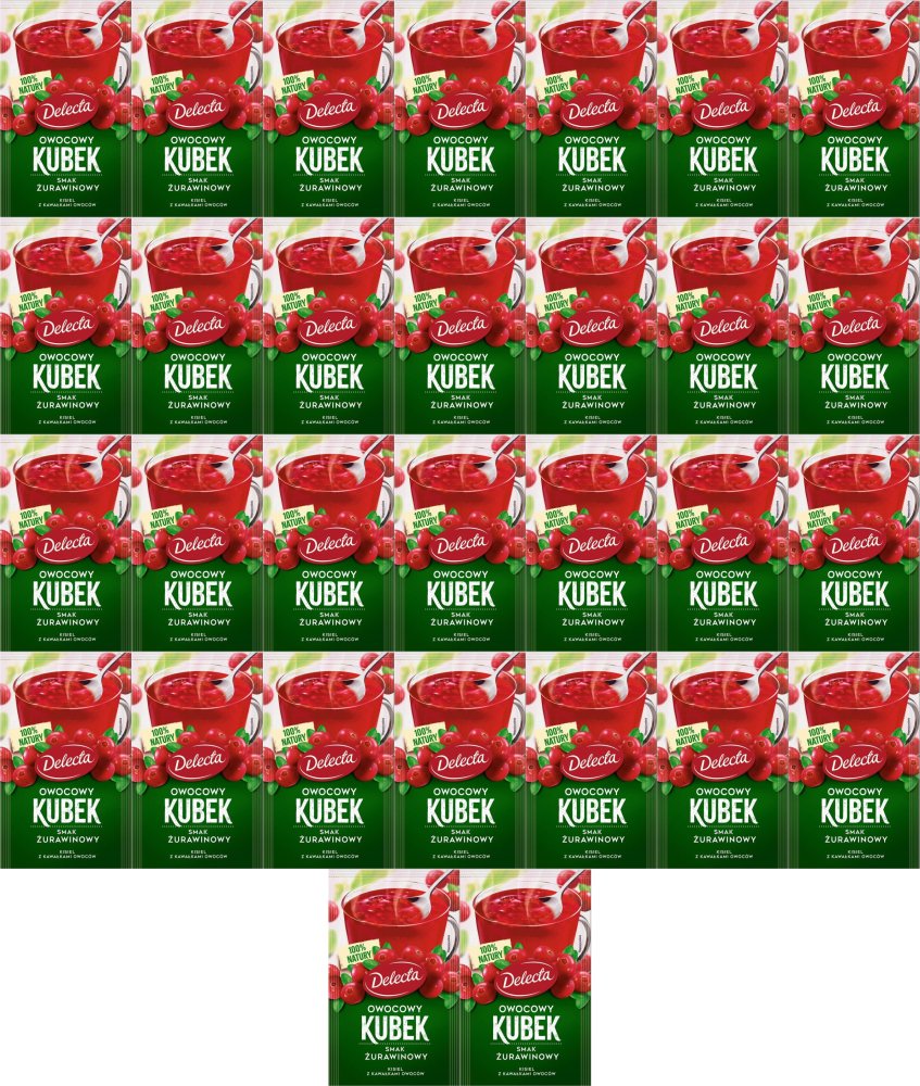 30x Kisiel Delecta Owocowy Kubek z kawałkami owoców, żurawina, 30g