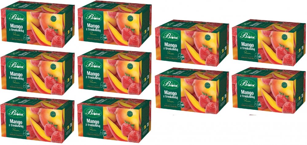10x Herbata owocowa w kopertach BiFix Premium, mango z truskawką, 20 sztuk x 2g