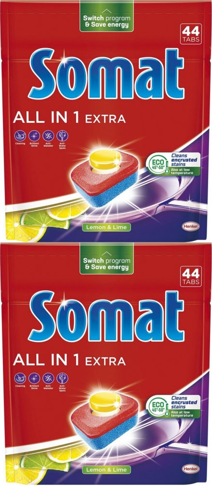 2x Tabletki do zmywarki Somat All in One Extra, lemon&lime, 44 sztuki