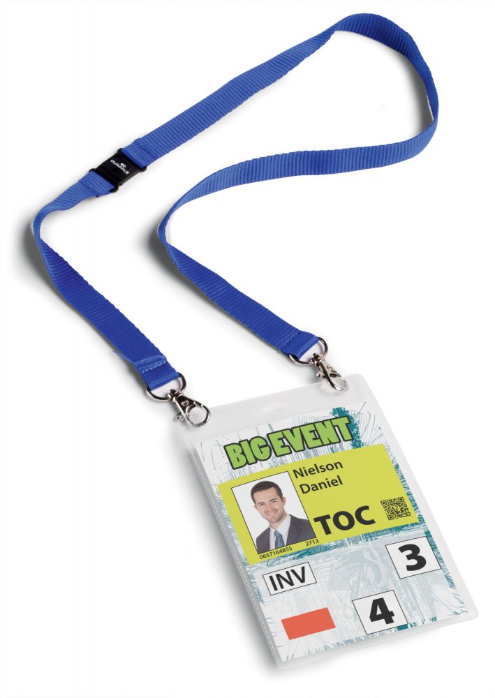 Identyfikator Durable, z taśmą, 105x148mm, 10 sztuk, taśma granatowa