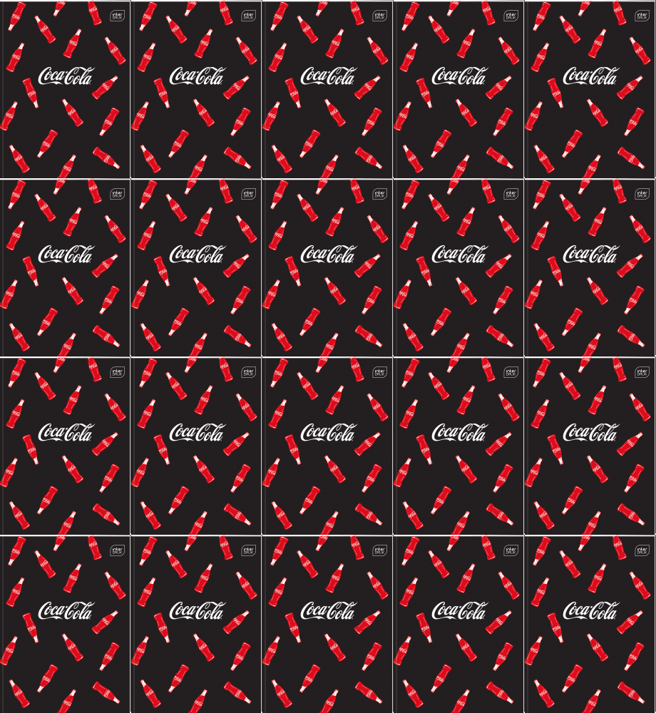 20x Zeszyt A4 Interdruk Coca Cola, w wąskie kolorowe linie, 32 kartki, mix wzorów