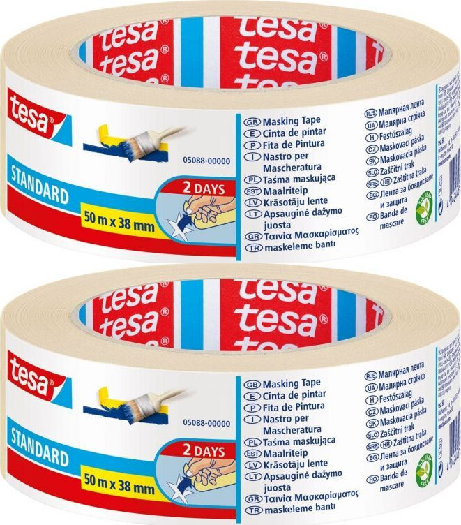 2x Taśma maskująca Tesa Standard 2 Dni, 38mmx 50m, żółty