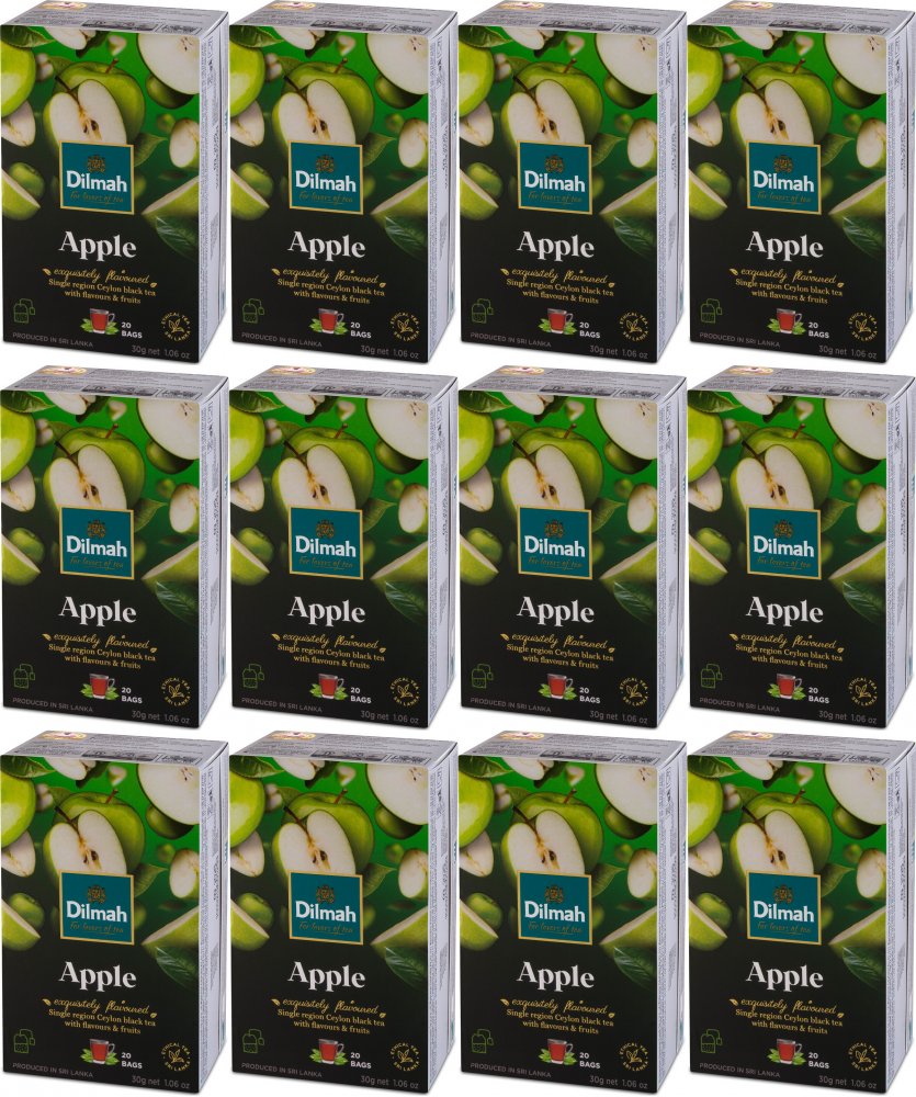 12x Herbata czarna aromatyzowana w torebkach Dilmah Apple, jabłko, 20 sztuk x 1.5g