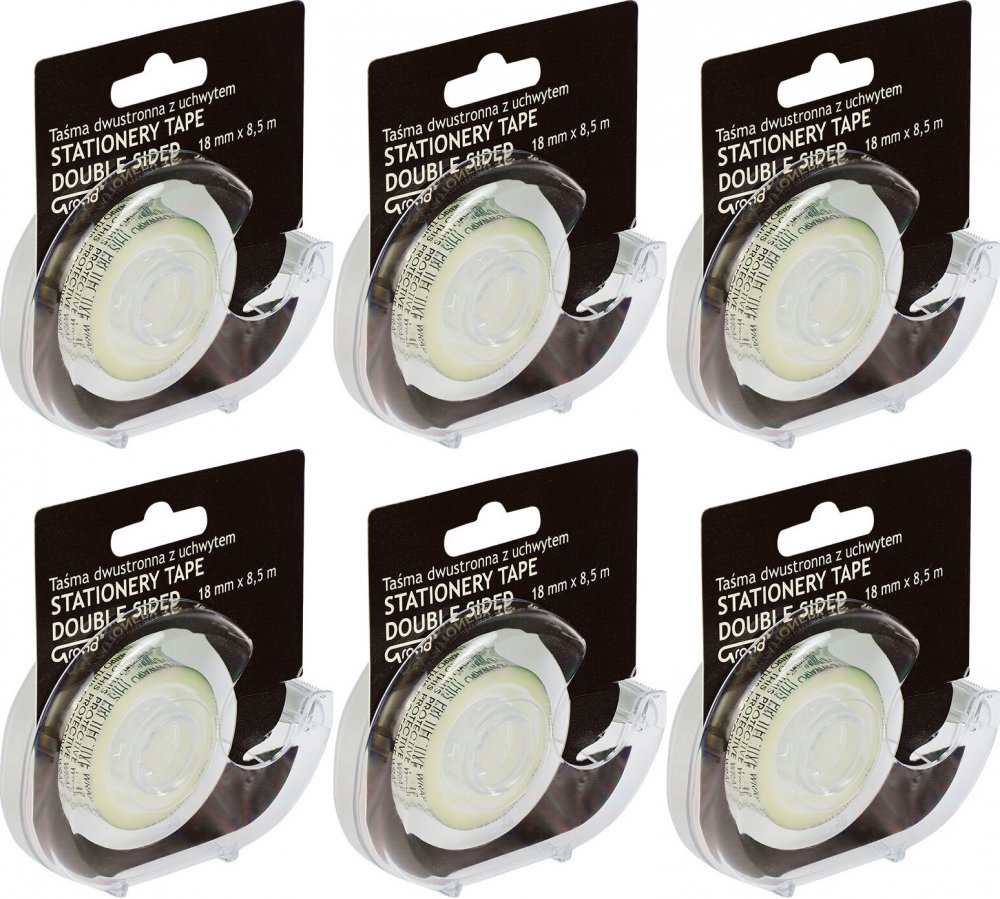 6x Taśma dwustronna Grand, z podajnikiem, 18mmx8.5m, przezroczysty