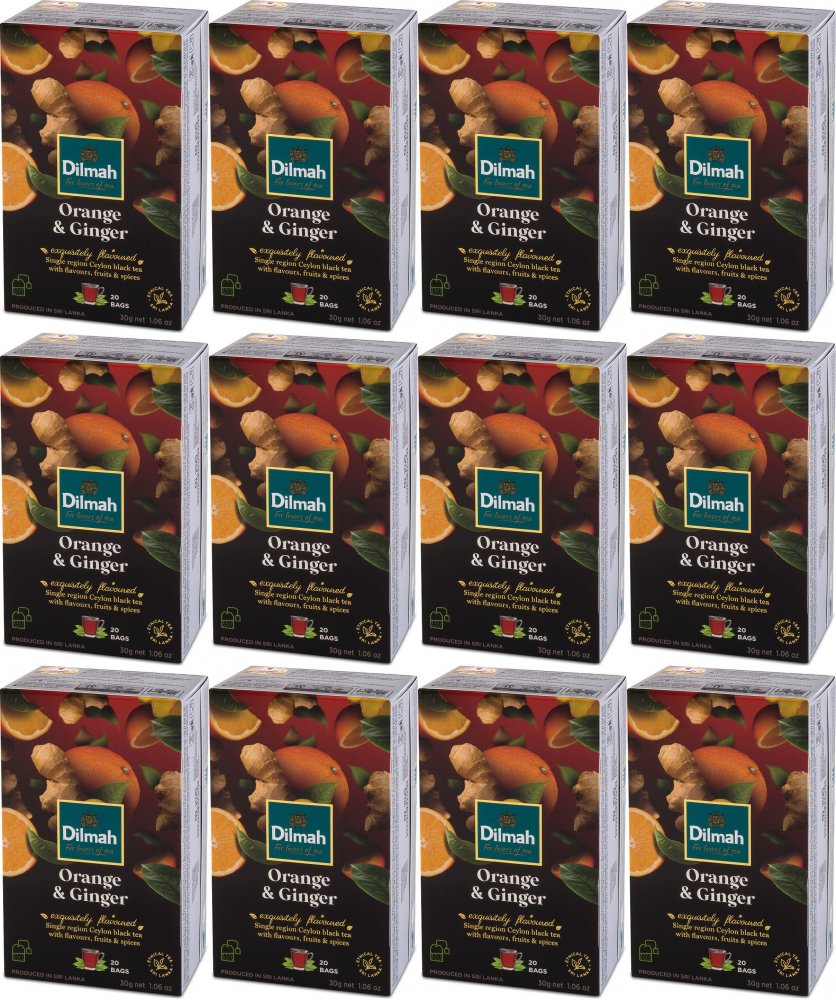 12x Herbata czarna aromatyzowana w torebkach Dilmah, Pomarańcza i Imbir, 20 sztuk x 1.5g