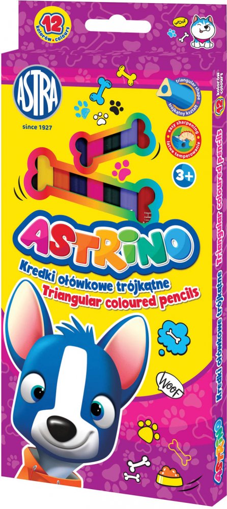 Kredki ołówkowe Astra Astrino, trójkątne, 12 sztuk, mix kolorów