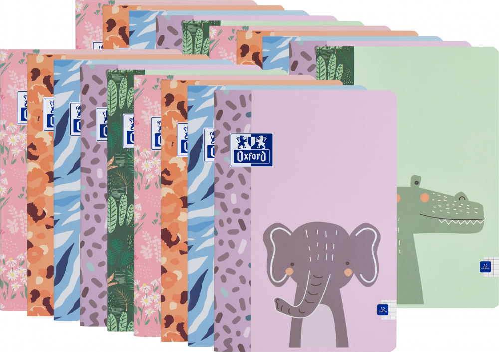 20x Zeszyt w kratkę Oxford Kids, A5, miękka oprawa, 32 kartki, mix wzorów