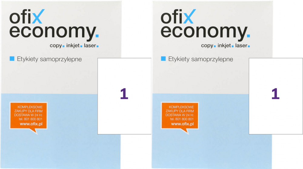 2x Etykiety samoprzylepne Ofix Economy, 210x297mm, 100 arkuszy, biały