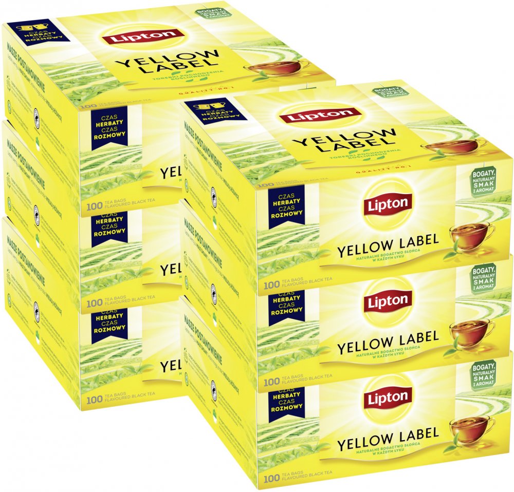 6x Herbata czarna w torebkach Lipton Yellow Label, 100 sztuk x 2g