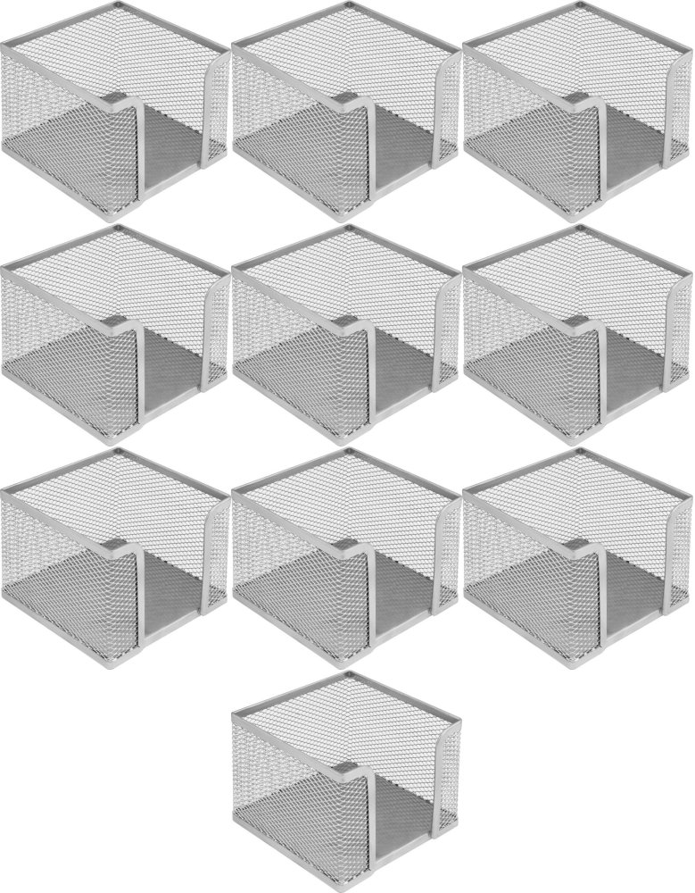 10x Pojemnik na karteczki MemoBe, metalowy (druciany), 8x10x10cm, srebrny