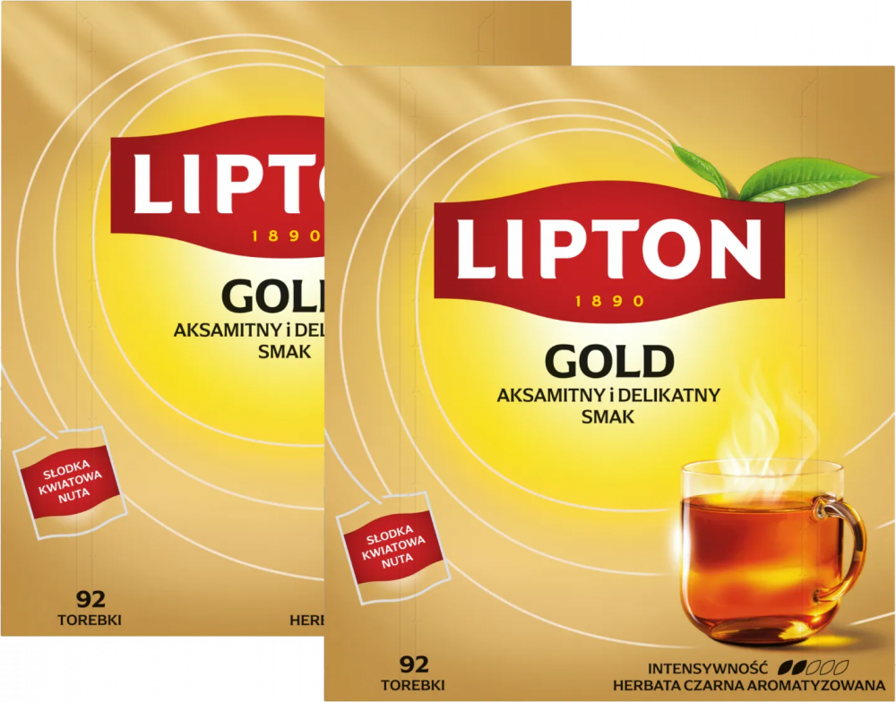 2x Herbata czarna aromatyzowana w torebkach Lipton Gold Tea, 92 sztuki x 1.5g