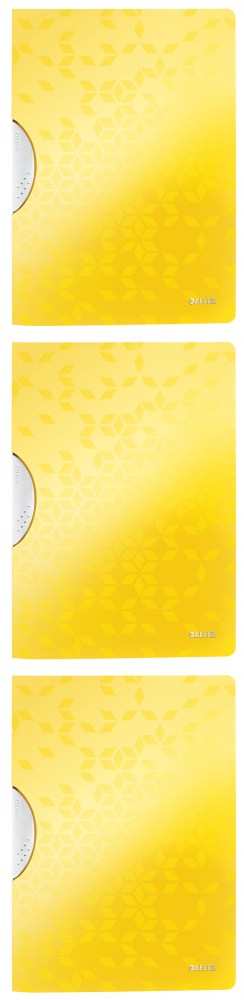 3x Skoroszyt plastikowy z klipsem Leitz Wow ColorClip, A4, do 30 kartek, żółty