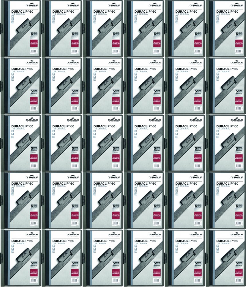 50x Skoroszyt plastikowy z klipsem Durable DuraClip, A4, do 60 kartek grafitowy