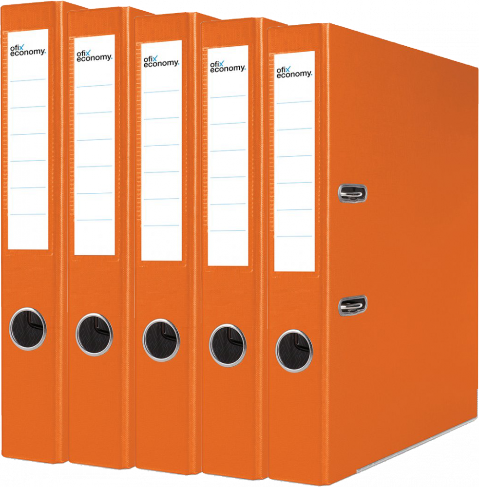 5x Segregator A4 Ofix Economy, z wyklejką, 50mm, do 350 kartek, pomarańczowy