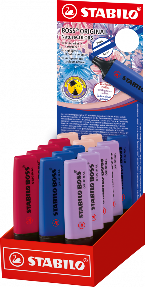 Zakreślacz Stabilo Boss Original NatureCOLORS Wildflowers, ścięta, 15 sztuk, display, mix kolorów