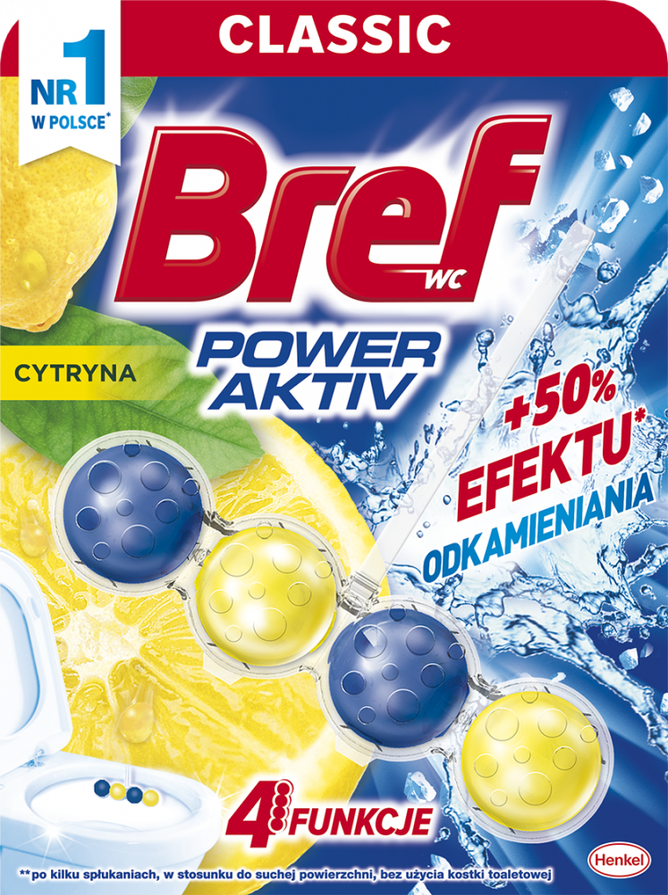Zawieszka (kulki) do WC Bref, Power Activ, lemon, 50g