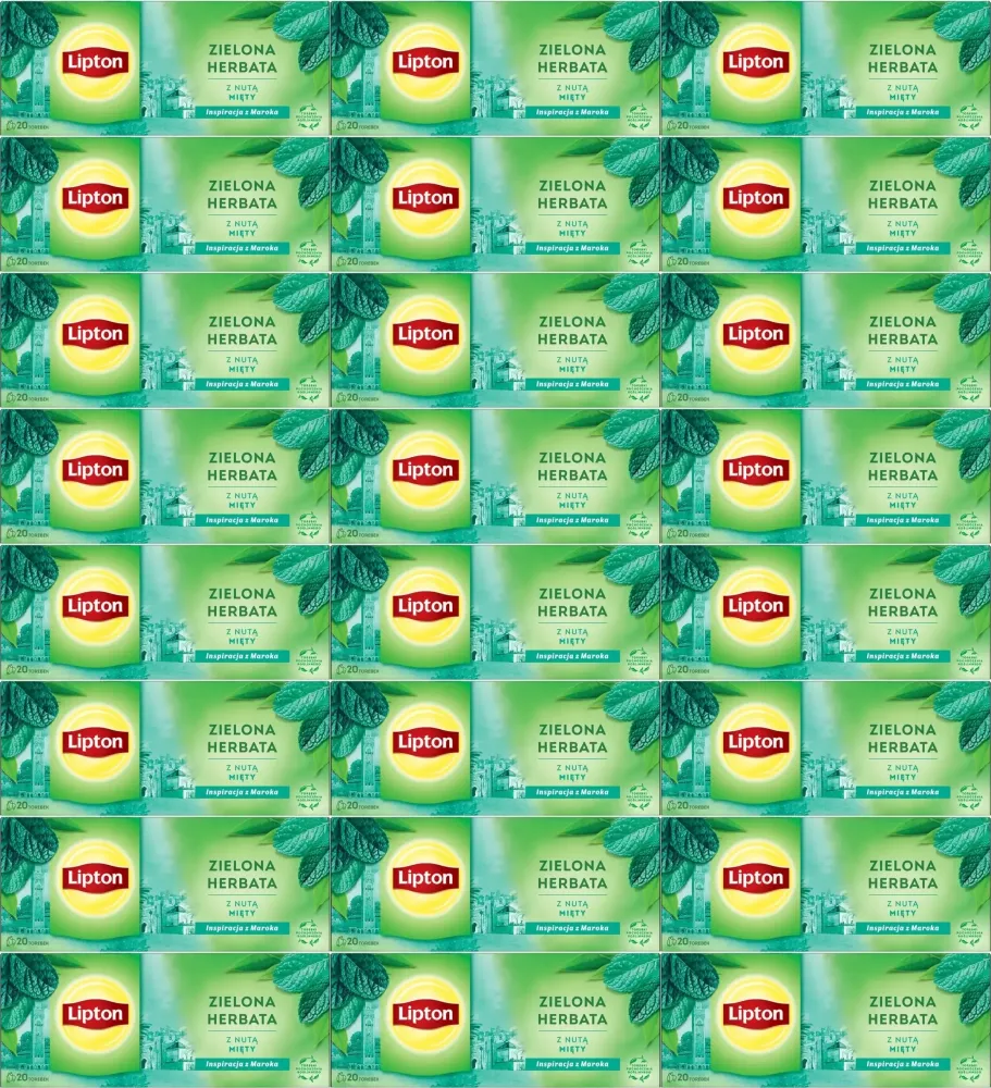 24x Herbata zielona smakowa w torebkach Lipton Green Tea Mint, mięta, 20 sztuk x1.3g