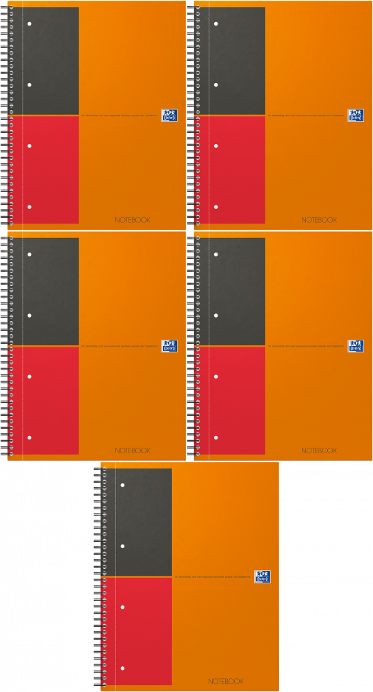 5x Kołonotatnik Oxford International Notebook, A4+, w linie, 80 kartek, okładka kartonowa, pomarańczowy
