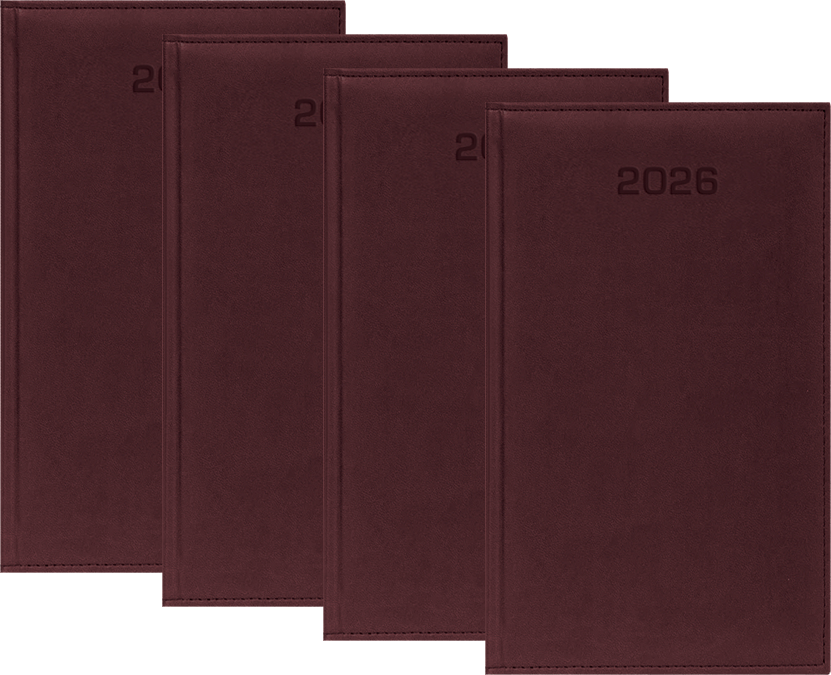 4x Kalendarz książkowy 2026, kieszonkowy, Udziałowiec, Lux, 92x155mm, tygodniowy, bordowy
