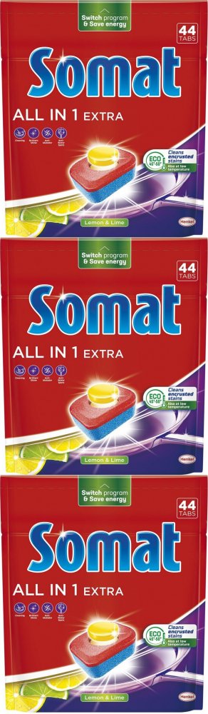 3x Tabletki do zmywarki Somat All in One Extra, lemon&lime, 44 sztuki