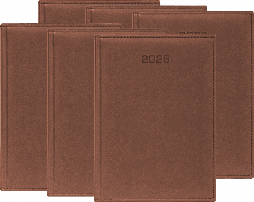 6x Kalendarz książkowy 2026, Udziałowiec, Biznesowy, A4, dzienny, brązowy