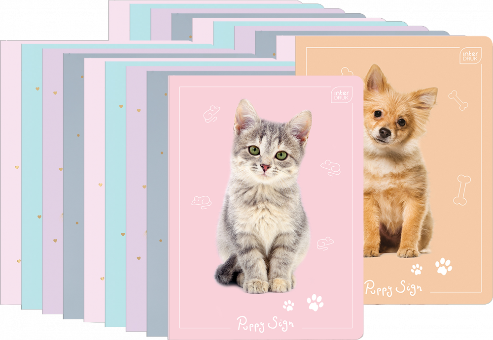 20x Zeszyt w kratkę Interdruk UV Puppy Sign, A5, 16 kartek, mix wzorów