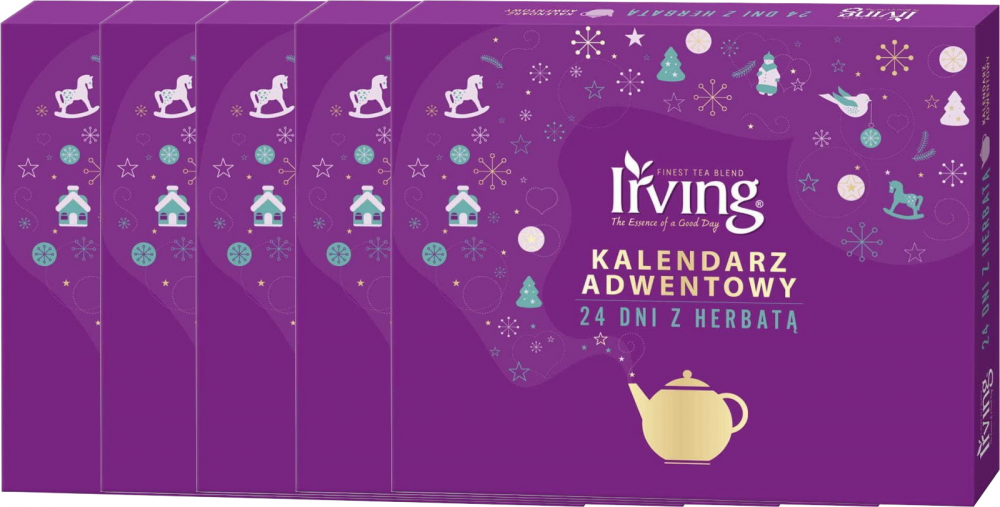 5x Kalendarz adwentowy, zestaw herbat w kopertach Irving, 24 smaki, 24 sztuk
