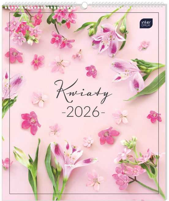 Kalendarz ścienny 2026, Interdruk, planszowy, 33.5x40cm, miesięczny, Kwiaty