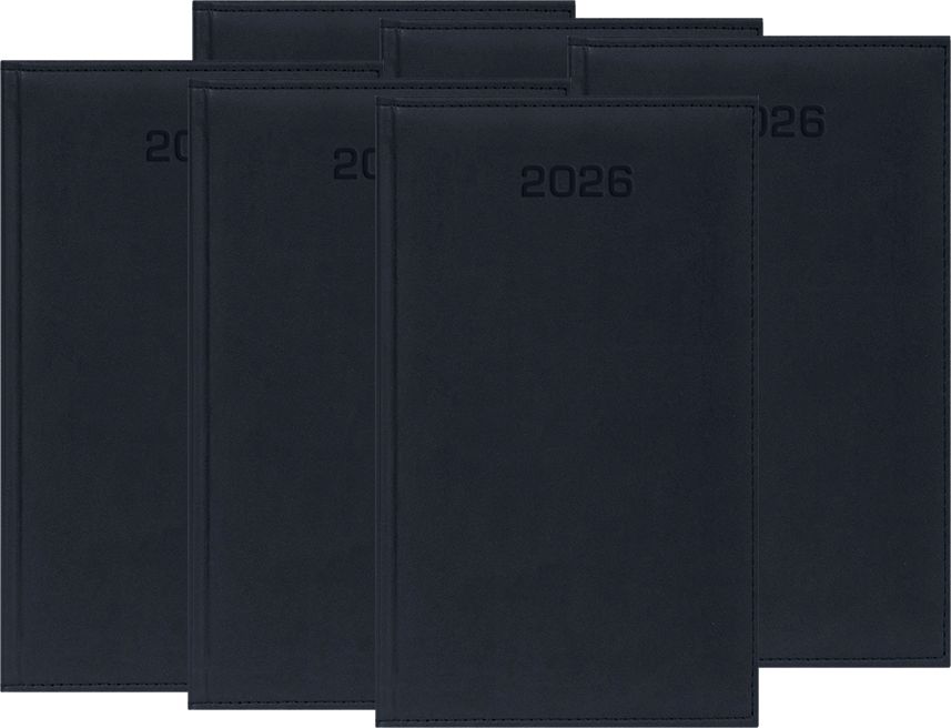6x Kalendarz książkowy 2026, kieszonkowy, Udziałowiec, Lux, 92x155mm, tygodniowy, czarny